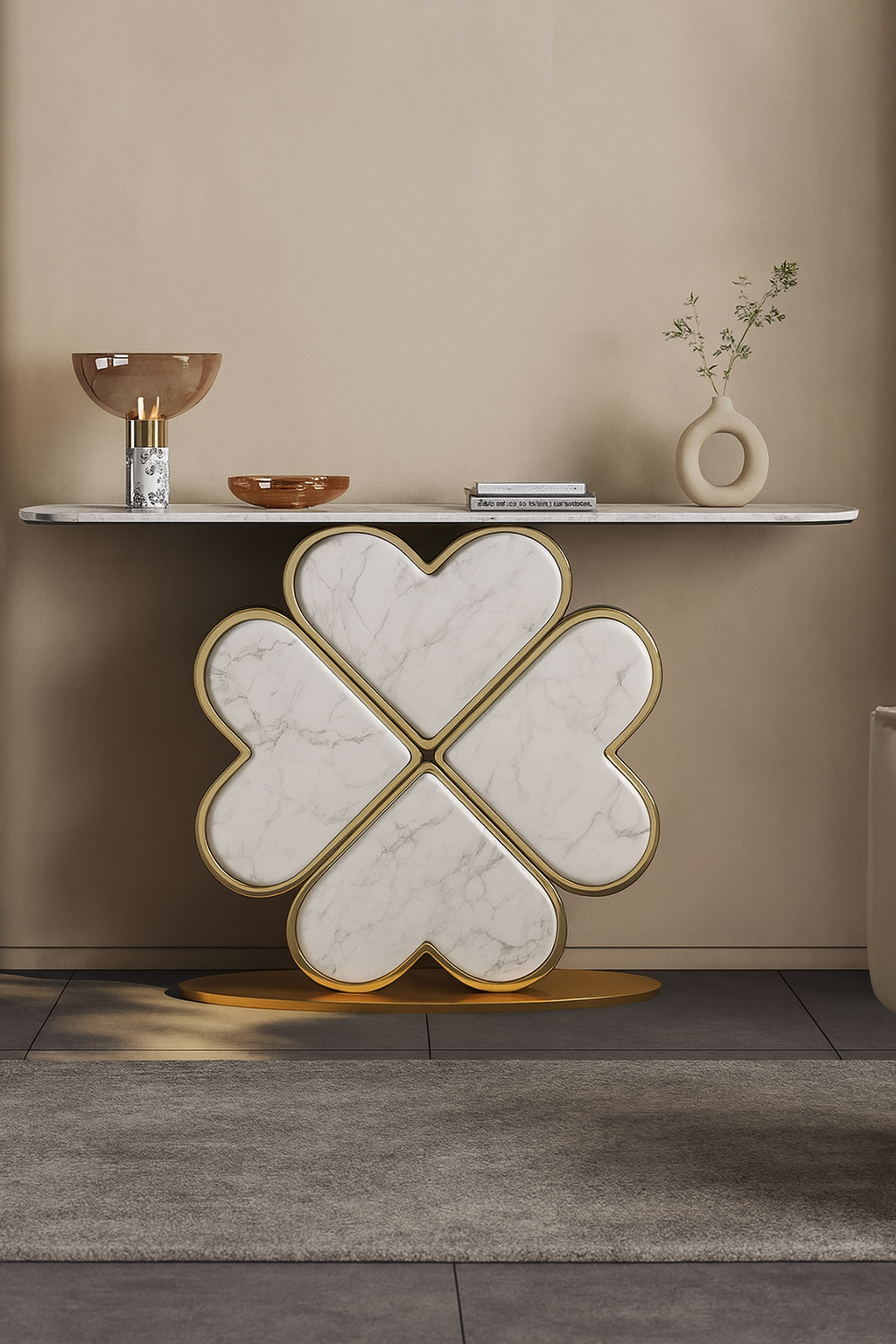 Elegant Four Heart Console Table with Top Marble