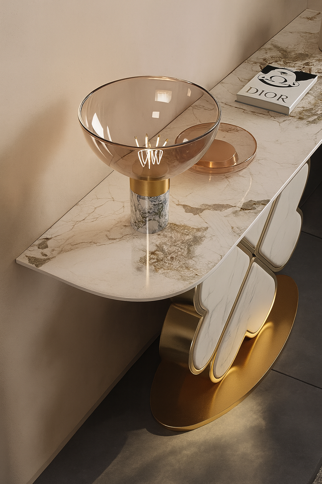 Elegant Four Heart Console Table with Top Marble