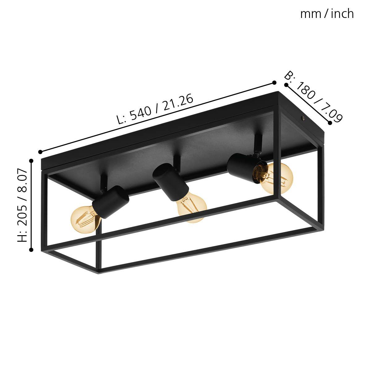 3 Bulb Steel Ceiling Light with Black Clear Glass