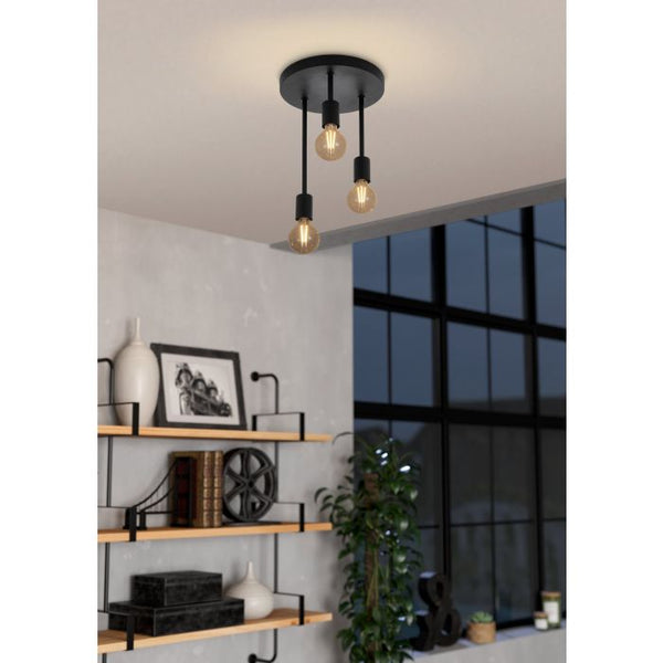 3 Bulbs Black Steel Rounded Shaped Ceiling Light