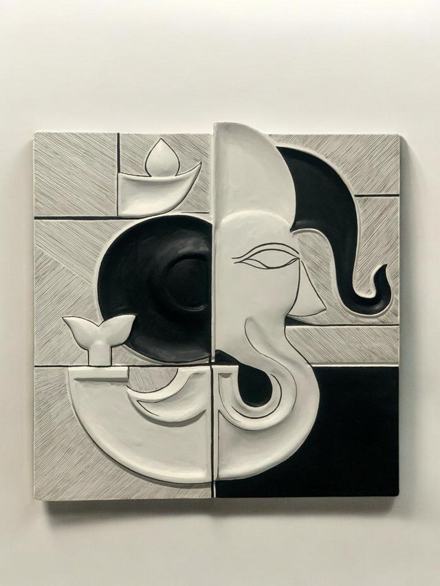 Sacred Ganesha Black and White Color Minimal 3D Wall Art