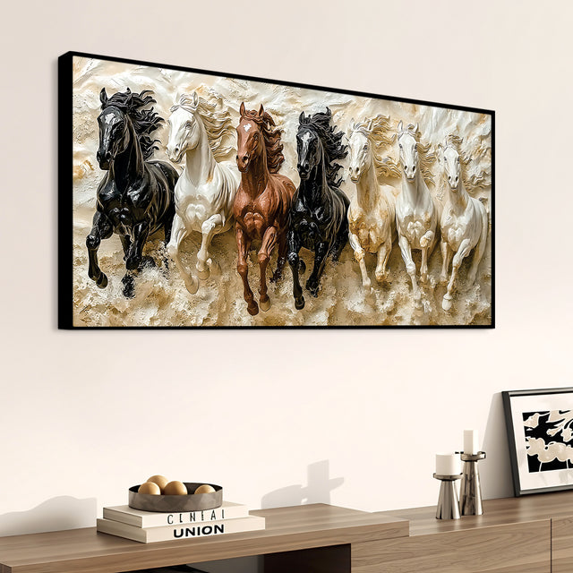 3D Art Auspicious Canvas wall Painting of Seven Running Horses