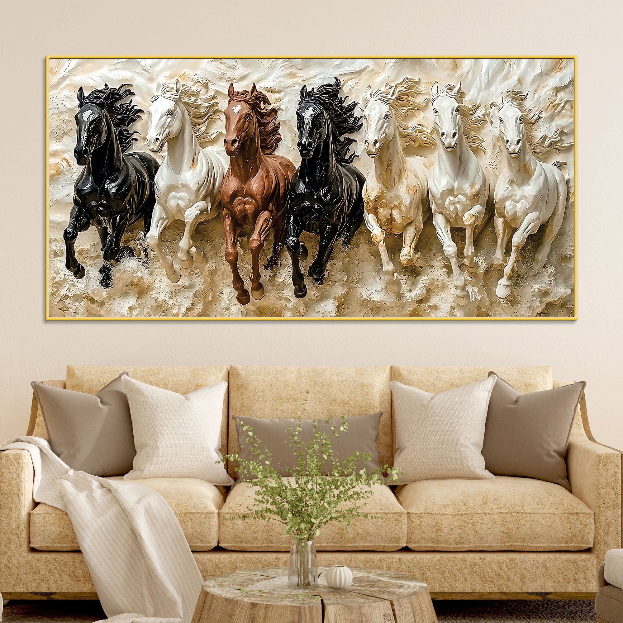 3D Art Seven Majestic Horses Canvas wall Painting