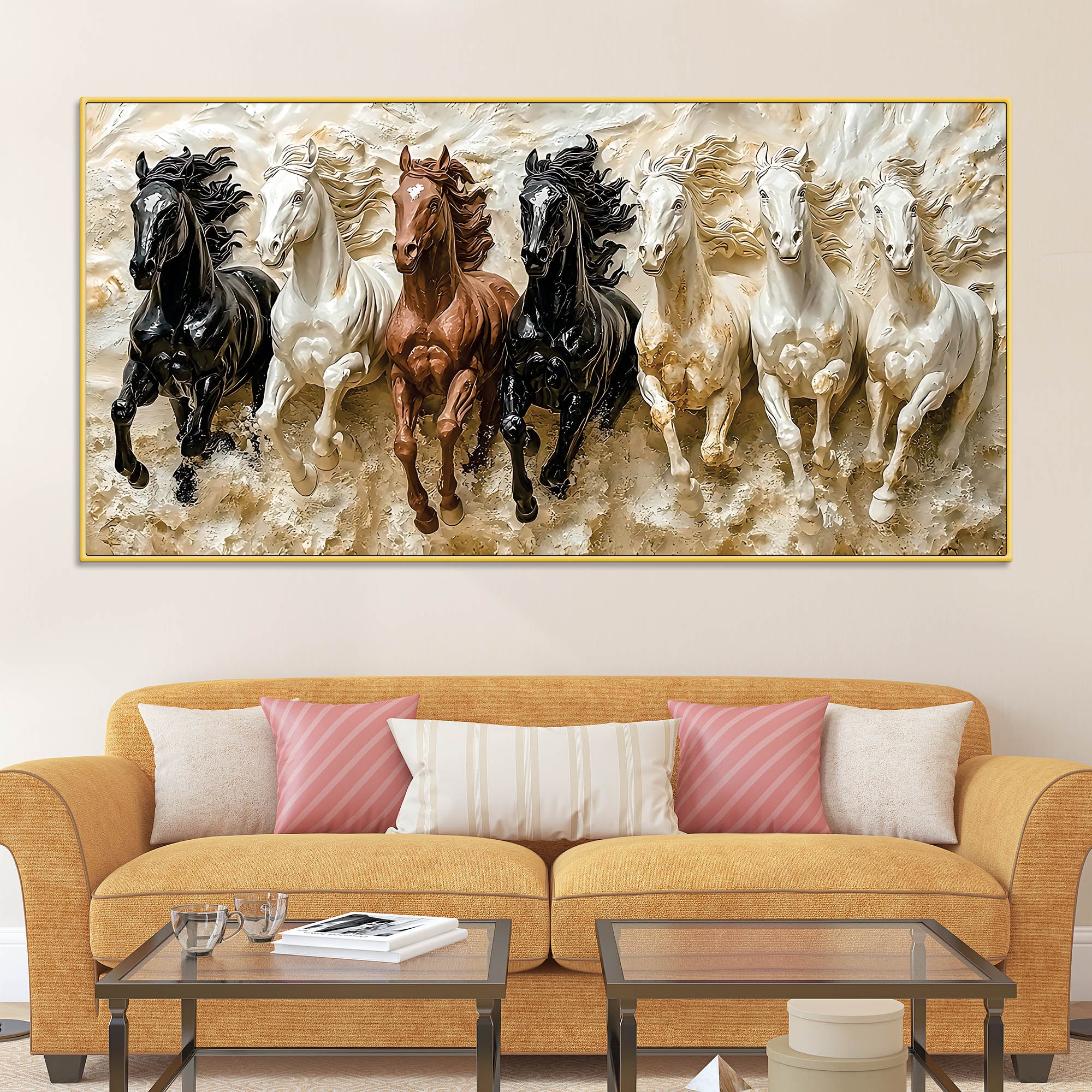 3D Art Seven Majestic Horses Canvas wall Painting