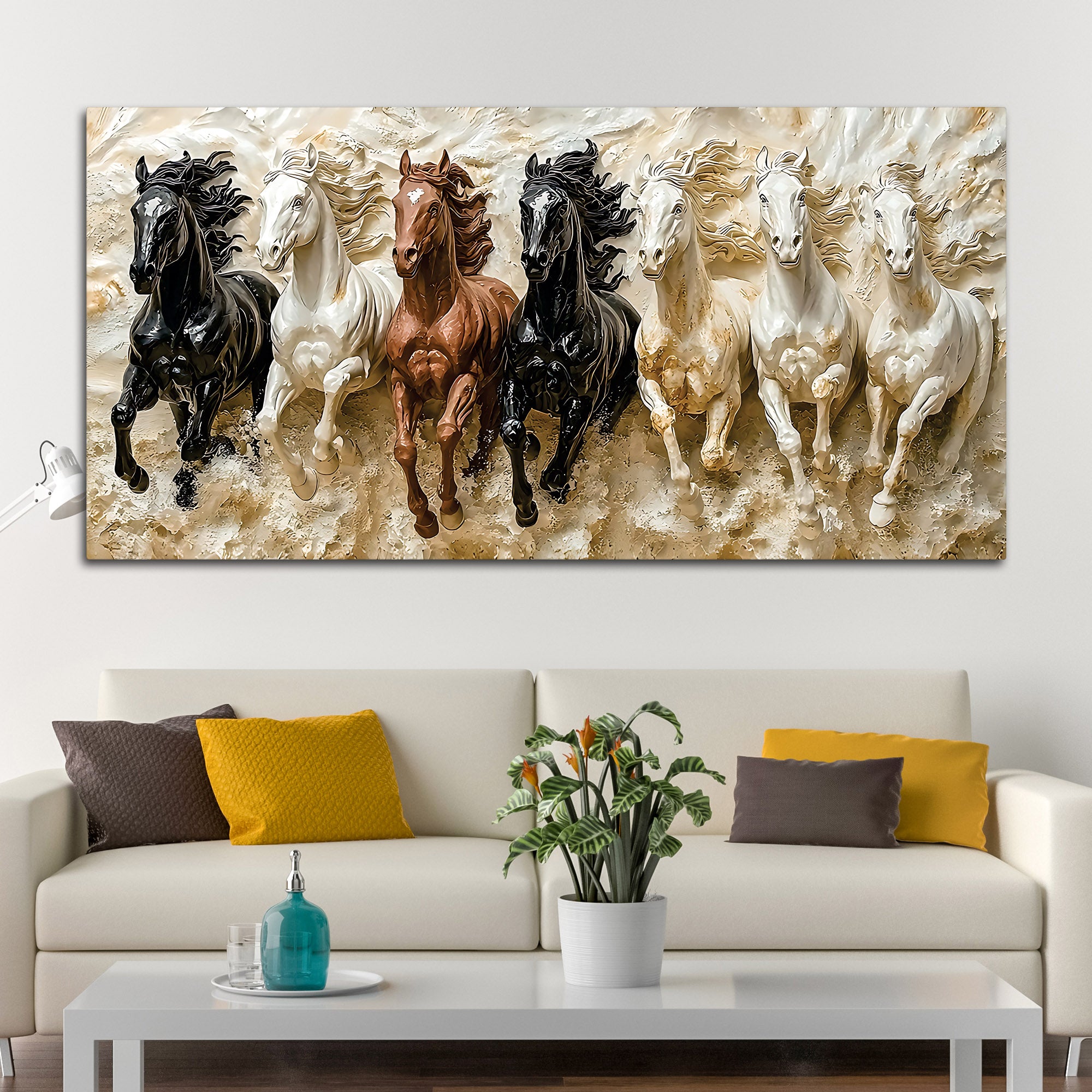 3D Art Seven Majestic Horses Canvas wall Painting