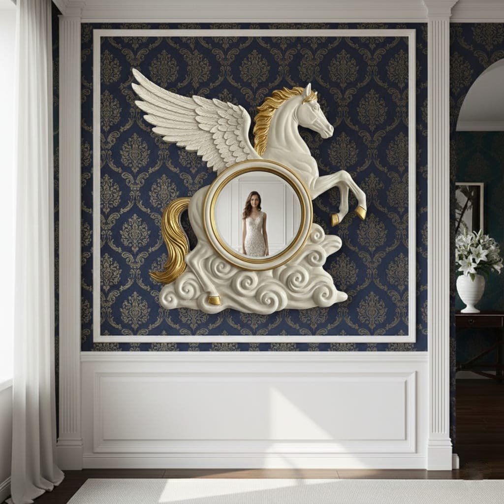 3D Pegasus Winged Horse Wall Mirror | Designer Interior Mirror
