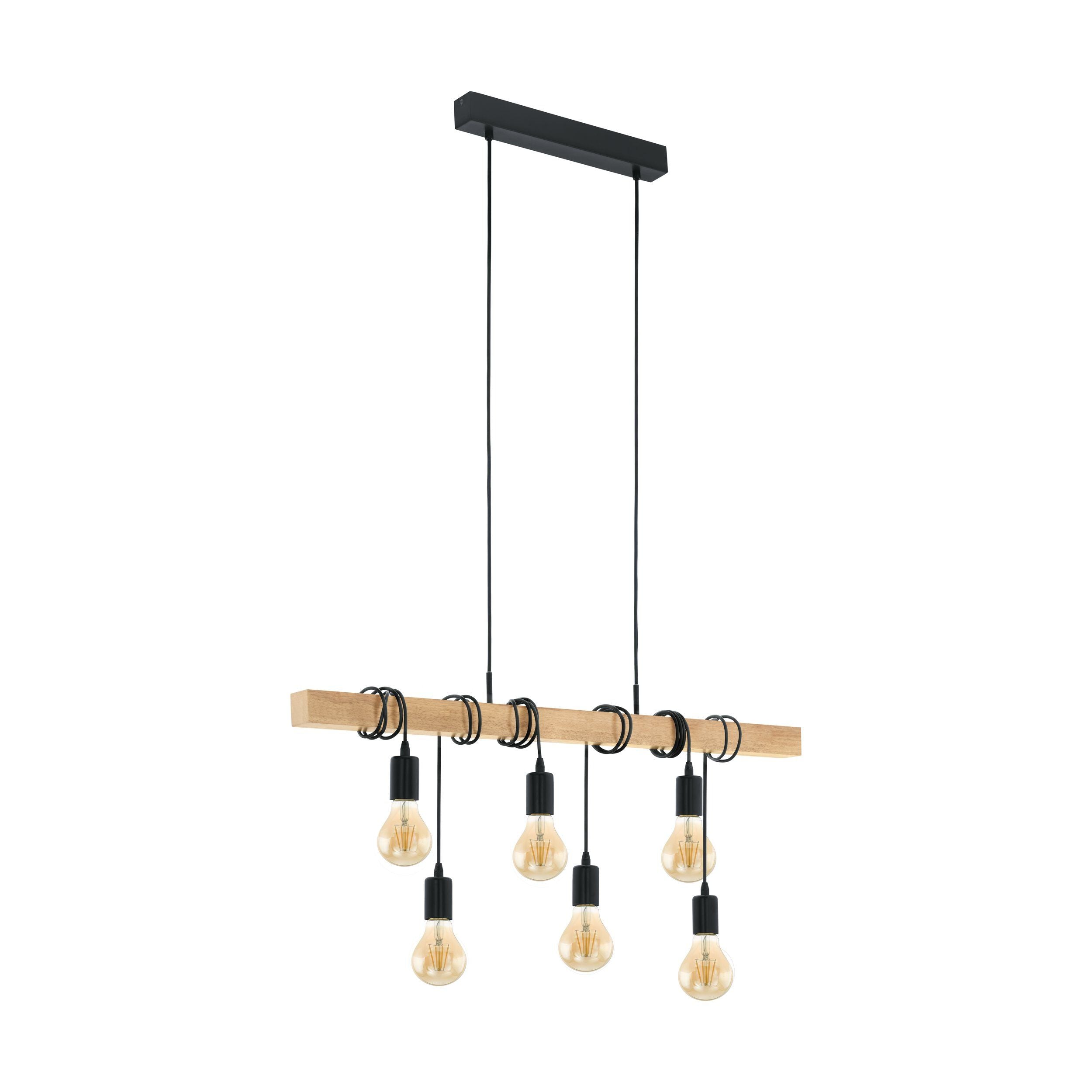 6 Light Black Steel Natural Wooden Bar Wooden Ceiling Light