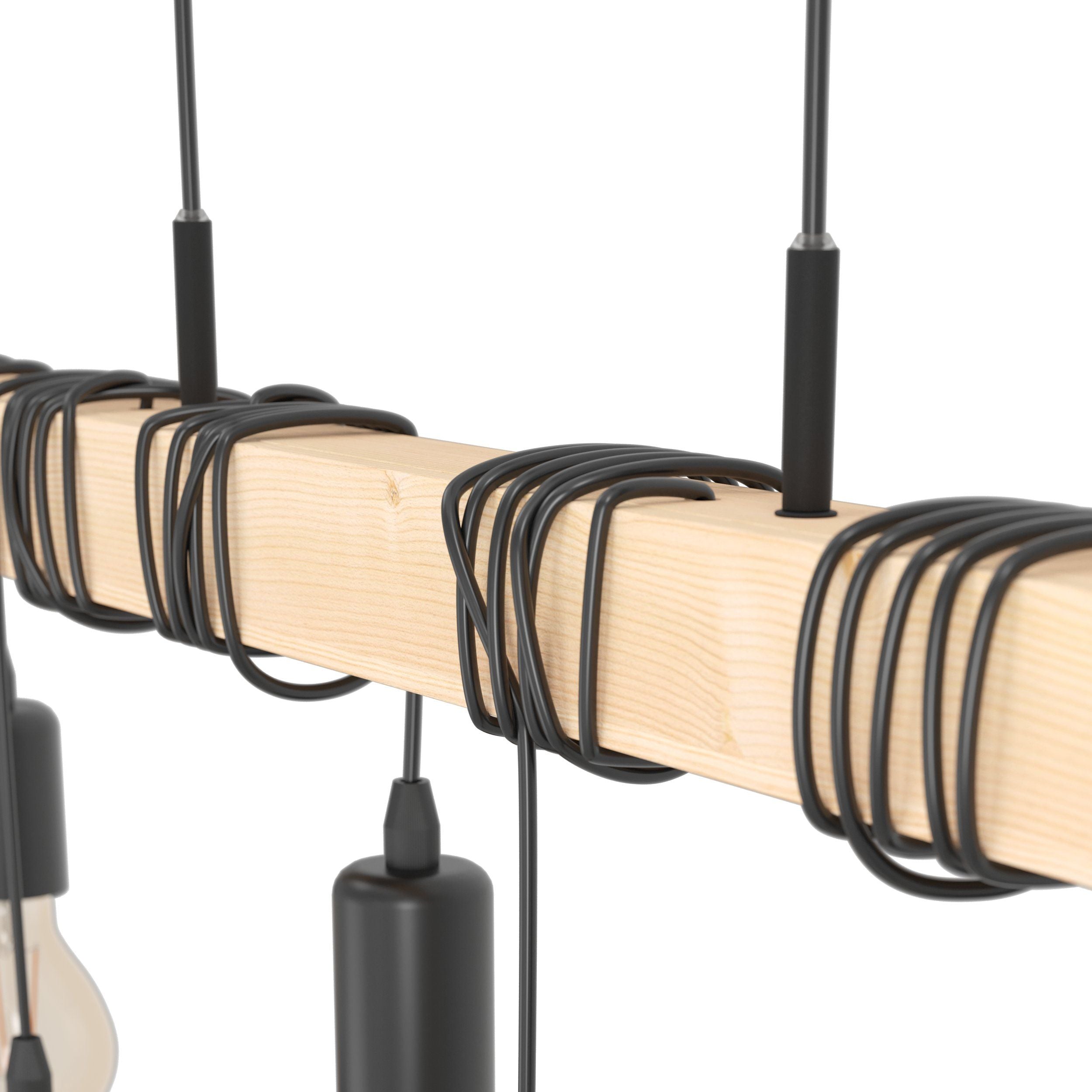 6 Light Black Steel Natural Wooden Bar Wooden Ceiling Light