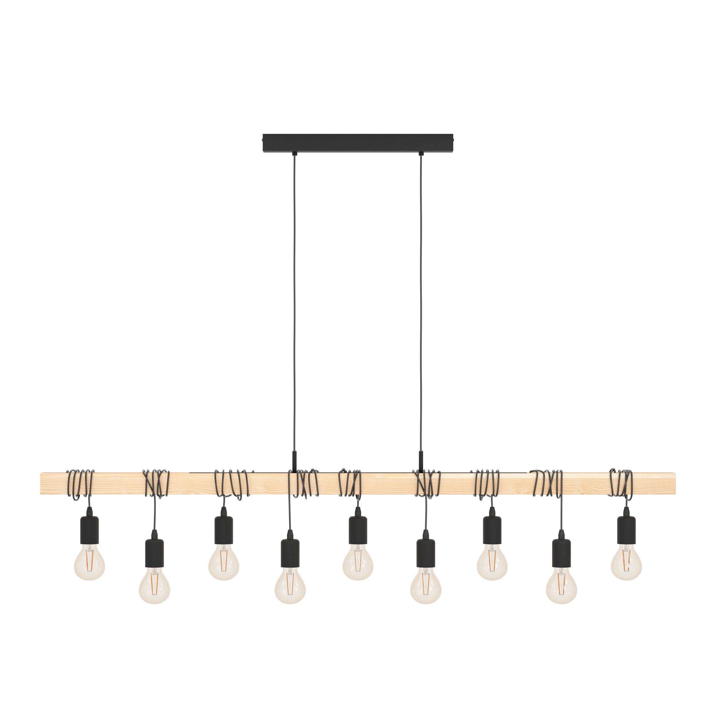 9 Light Black Steel Natural Wooden Bar Wooden Ceiling Light