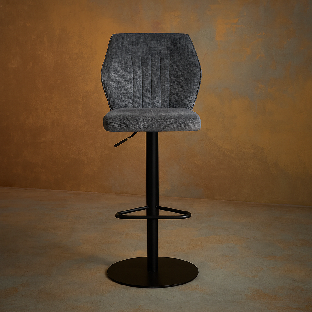 Counter Height Lounge Bar Chair with Grey Seat and Black Base