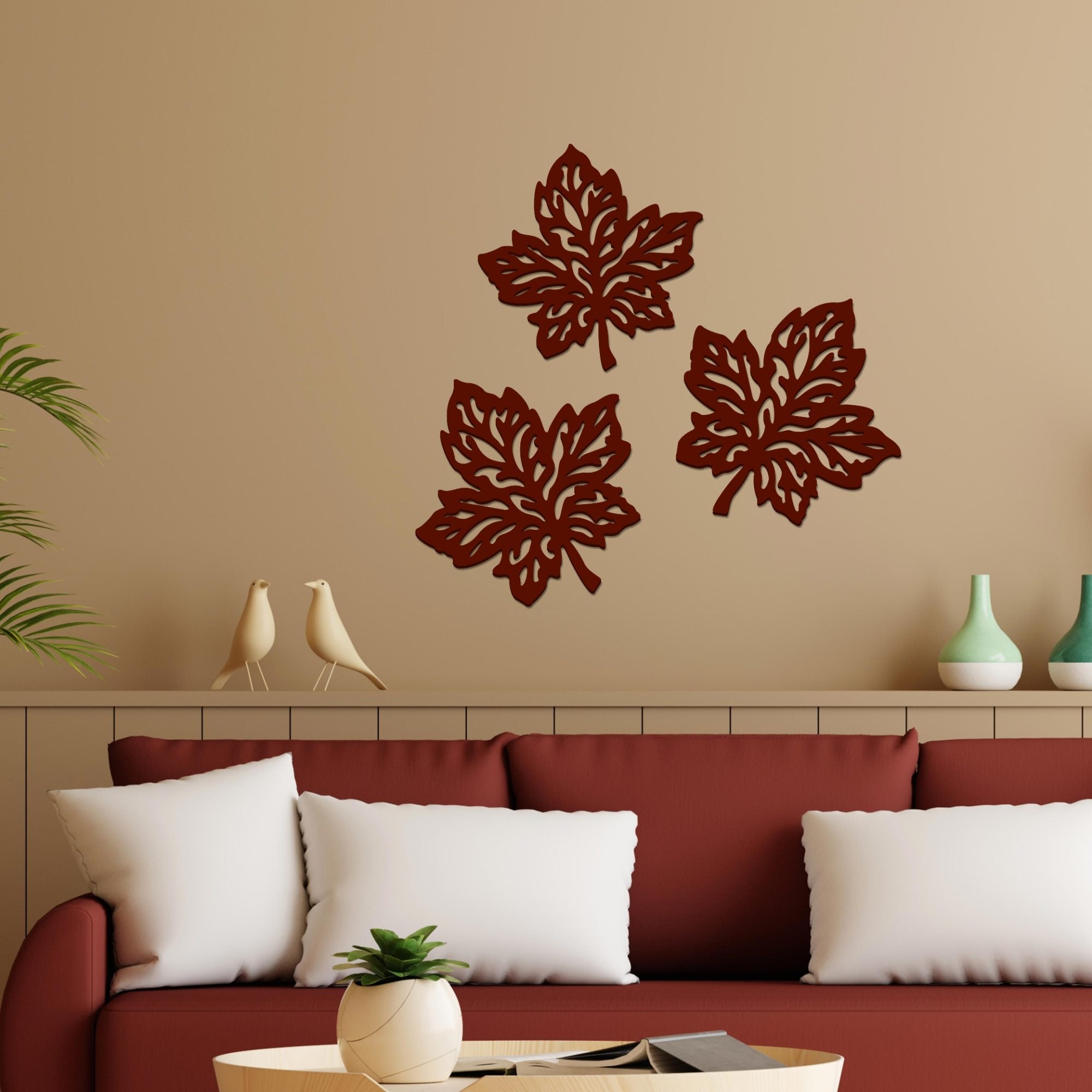 Beautiful Leaves in Brown Color Design Wooden Wall Hanging