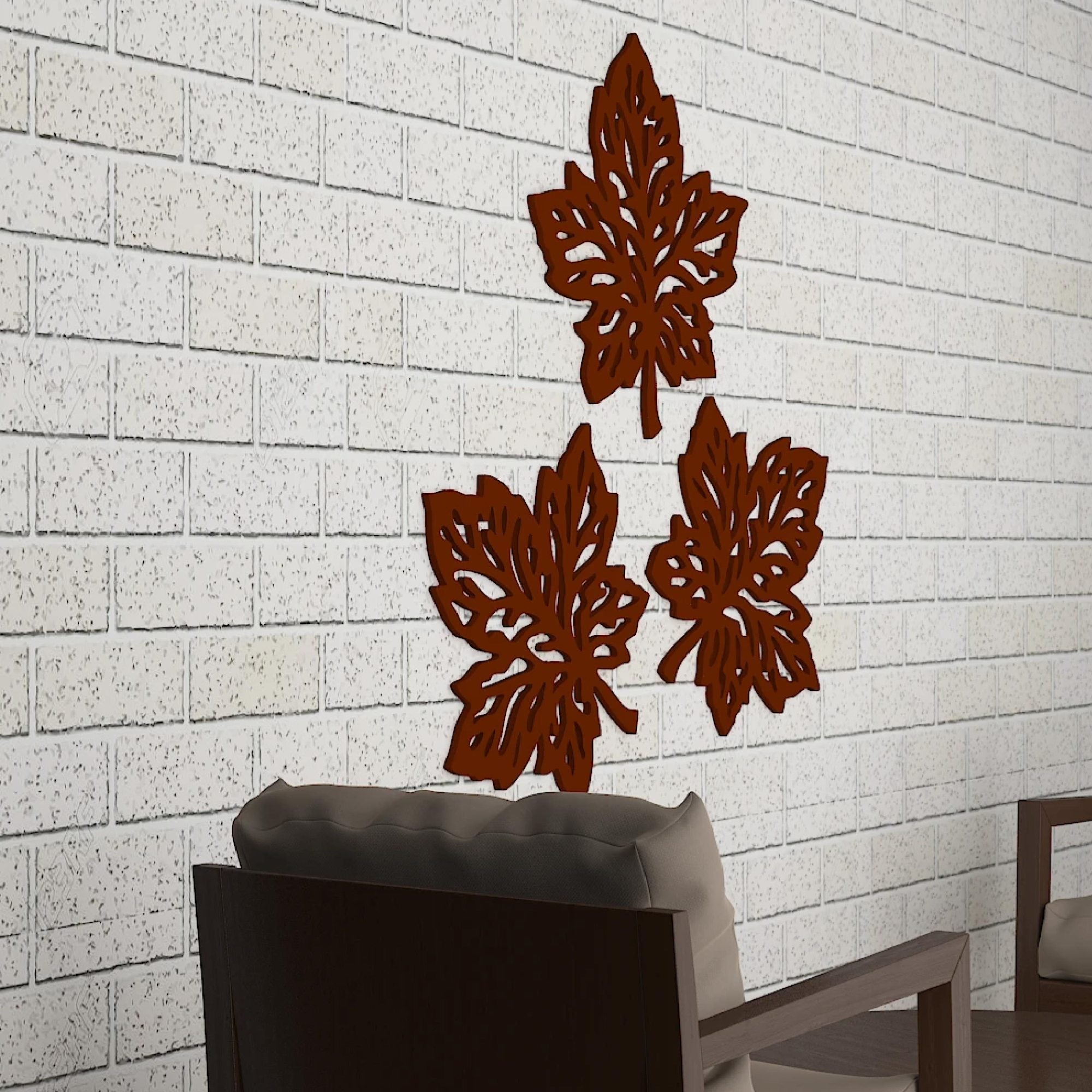 Beautiful Leaves in Brown Color Design Wooden Wall Hanging