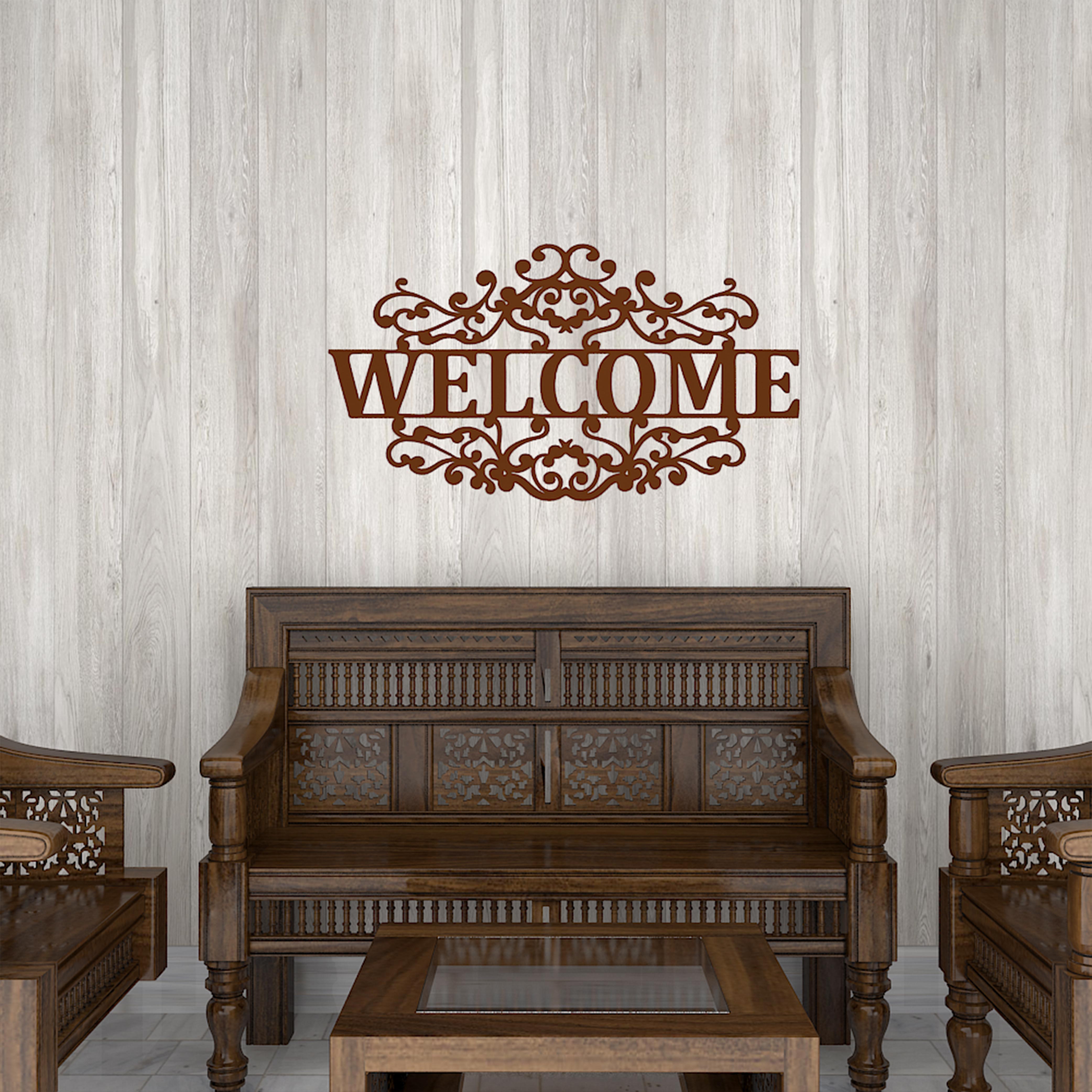 Beautiful Welcome in Mahogany Brown Color Design Wooden Wall Hanging