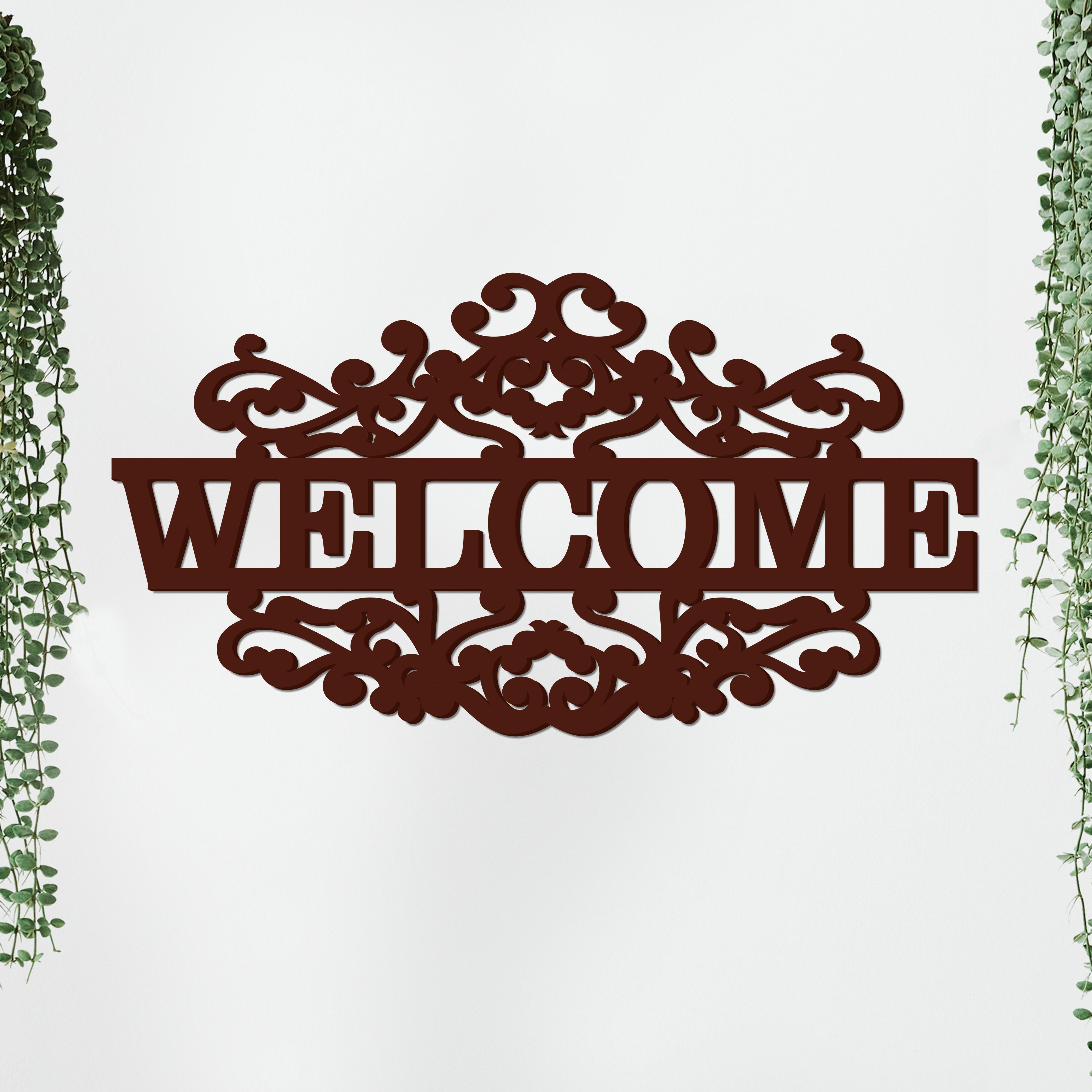 Beautiful Welcome in Mahogany Brown Color Design Wooden Wall Hanging
