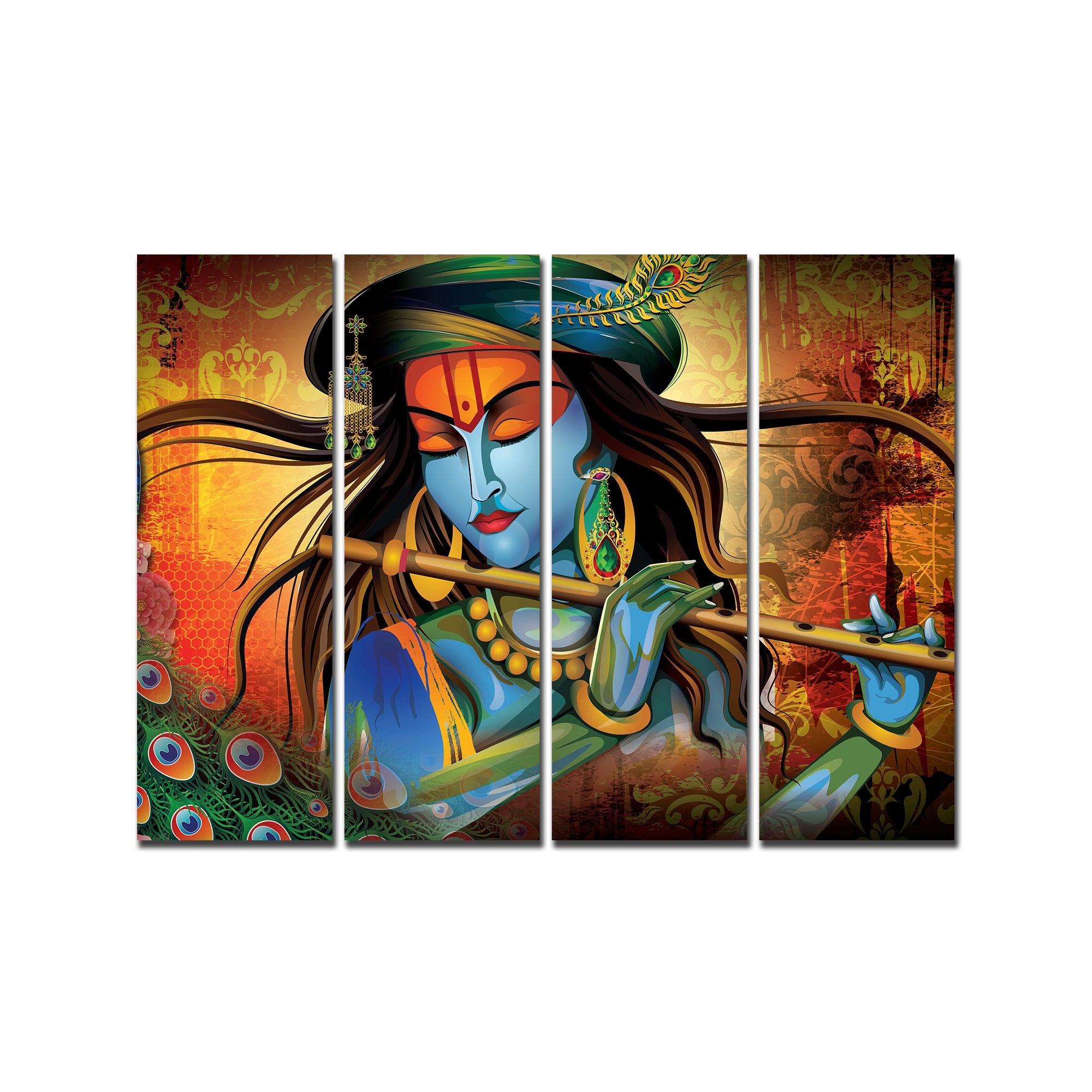 Beautiful Krishna (Kahnaji) Wall Painting Canvas Modern Art 4 Pieces