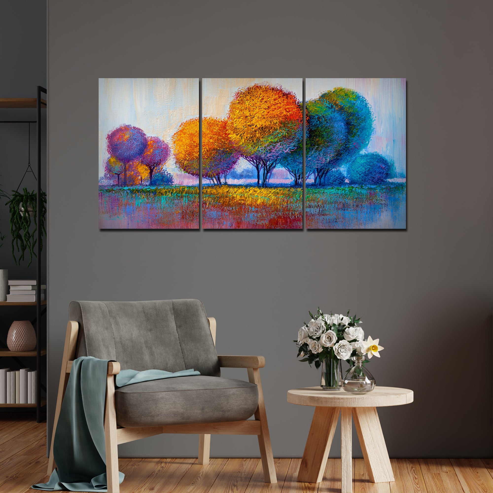 Colorful Round Trees Canvas Wall Painting of 3 Pieces