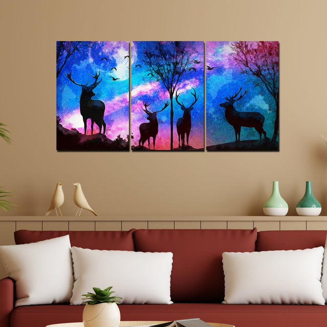 Deer in Forest Canvas Wall Painting of 3 Pieces
