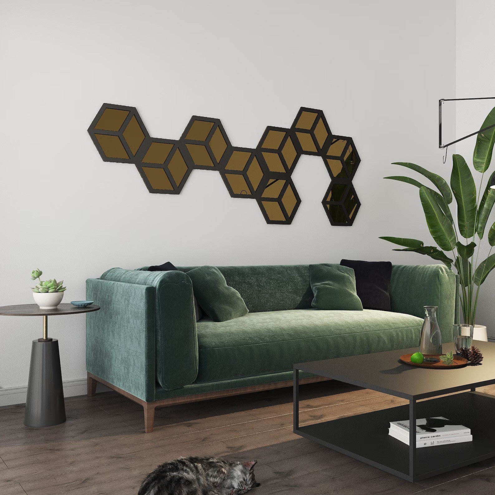 Geometric Hexagon Wall Mirror | 3D Cube Decorative Mirror Set