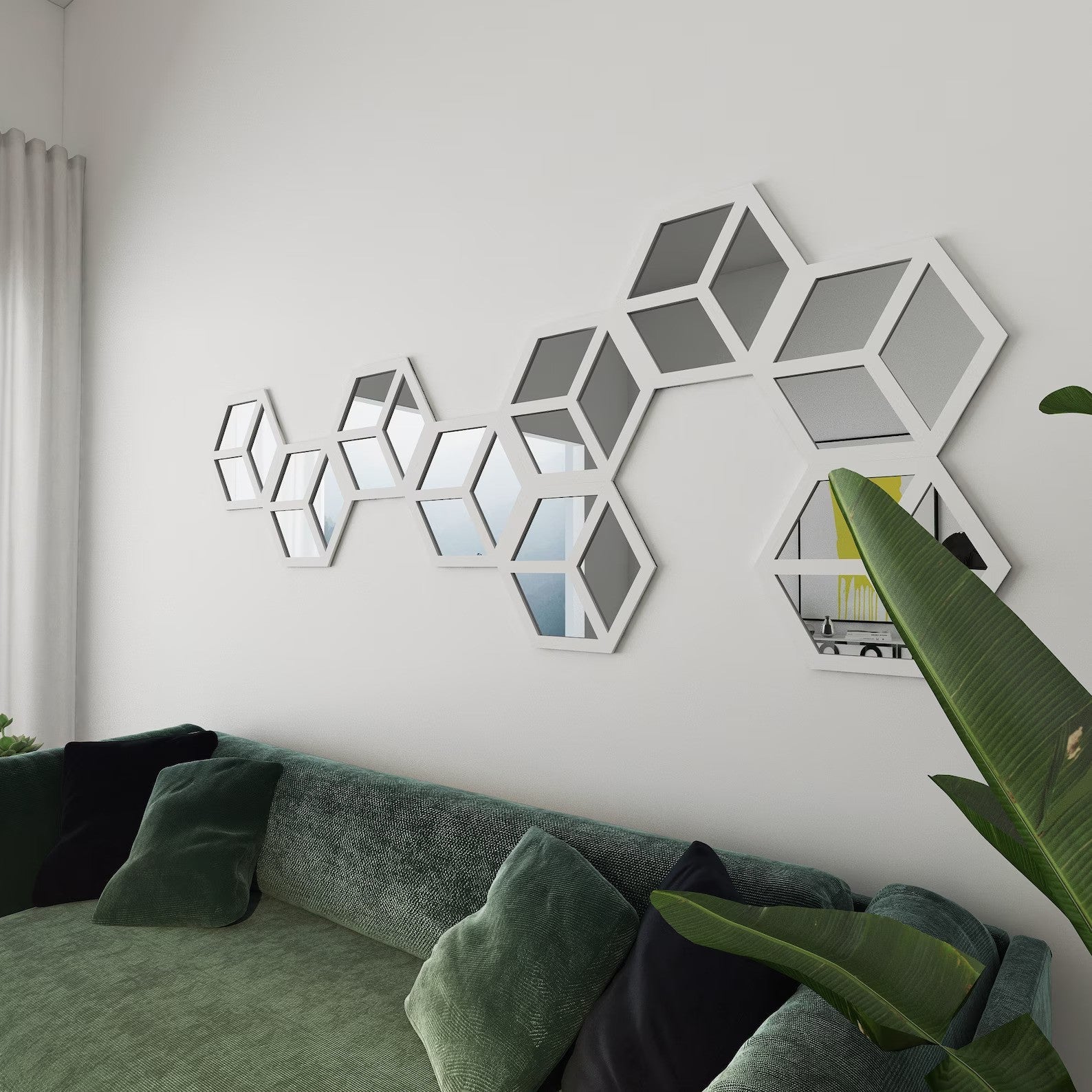 Geometric Hexagon Wall Mirror | 3D Cube Decorative Mirror Set