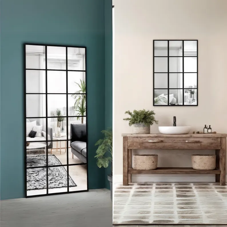 grid-pattern-wall-mirror-modern-bathroom-living-room-decor