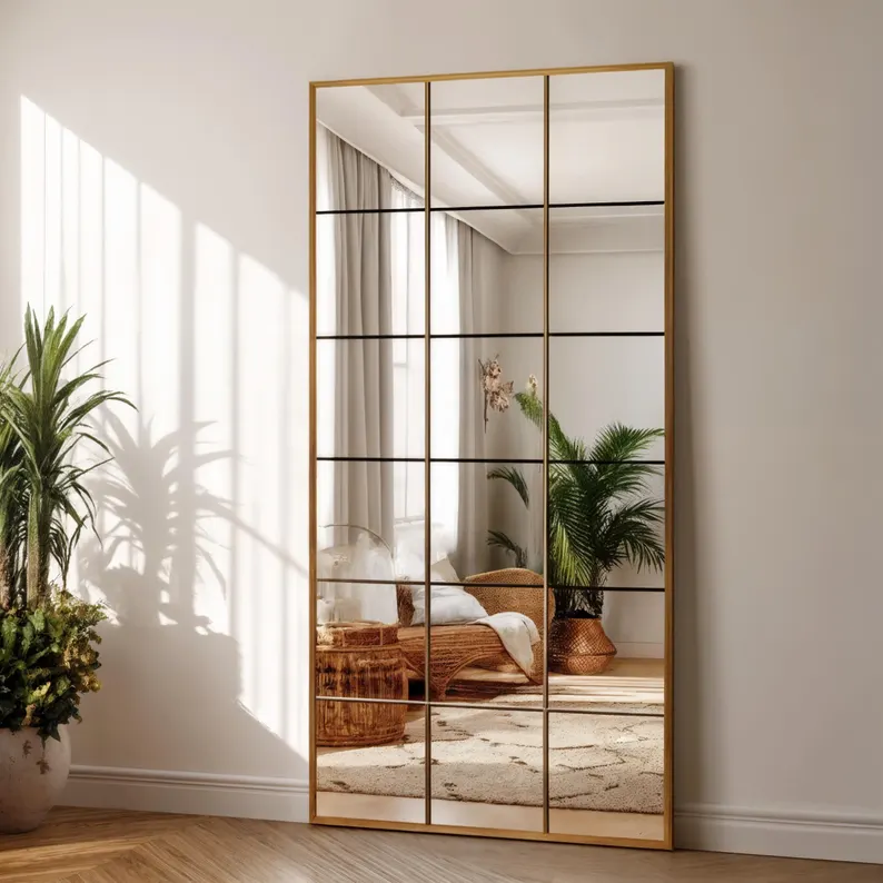 Grid Pattern Wall Mirror | Modern Bathroom & Living Room Decor