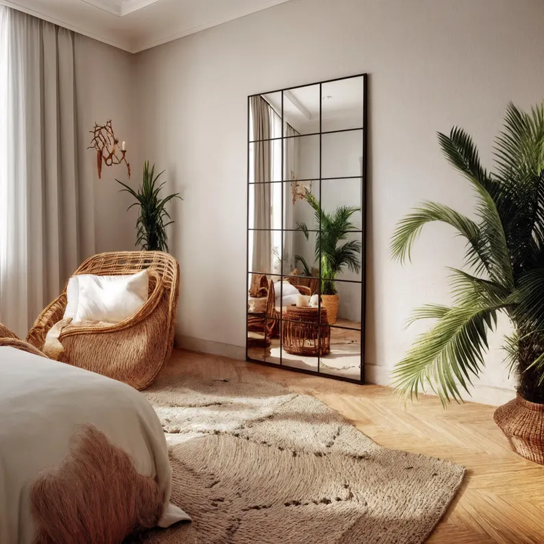 Grid Pattern Wall Mirror | Modern Bathroom & Living Room Decor