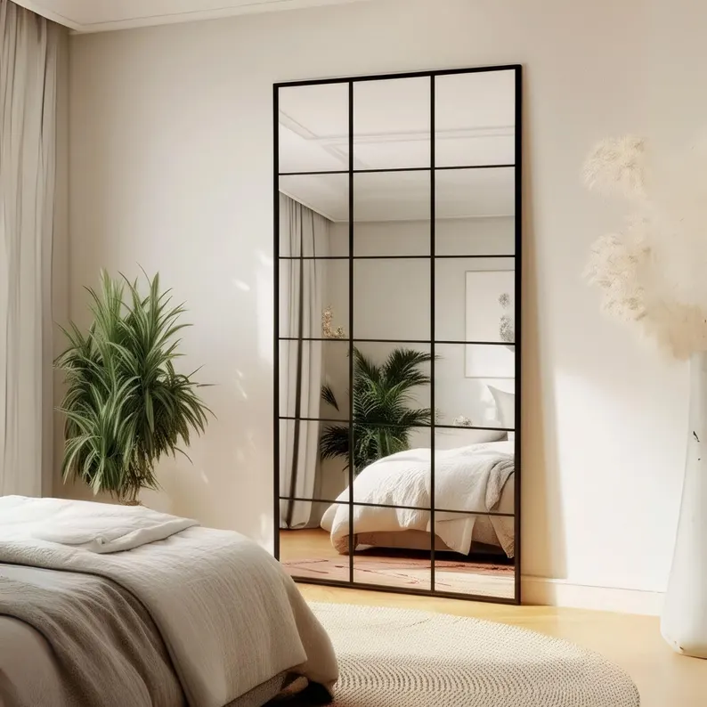 Grid Pattern Wall Mirror | Modern Bathroom & Living Room Decor