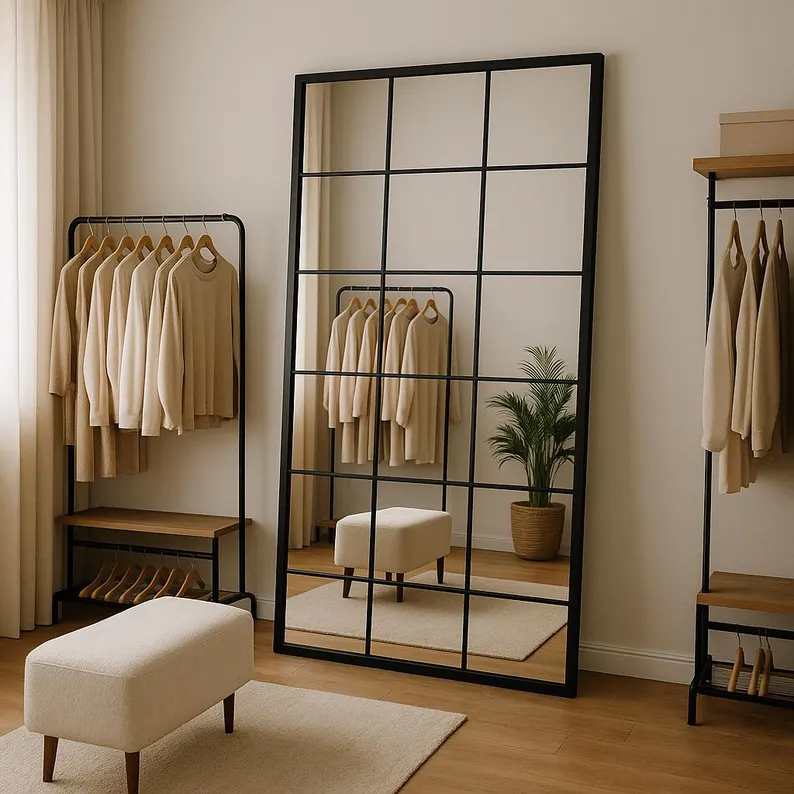 Grid Pattern Wall Mirror | Modern Bathroom & Living Room Decor