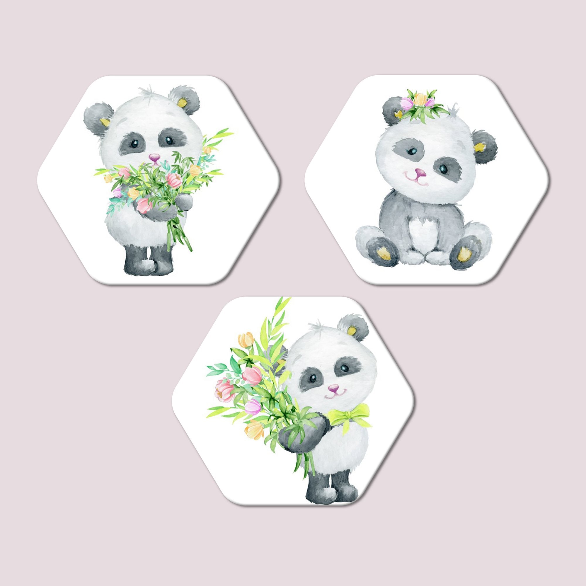 Hexagon Painting of Baby Panda