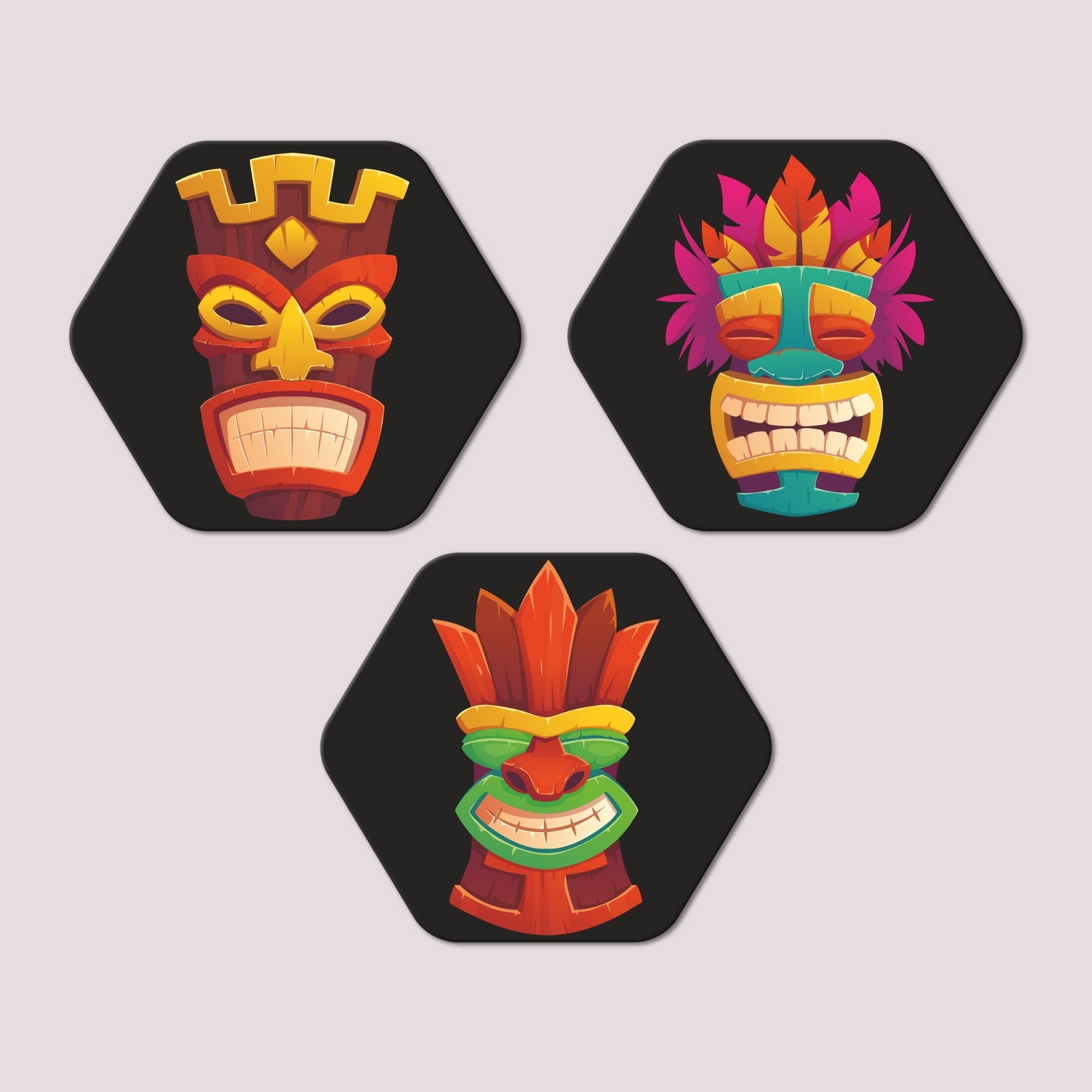 Hexagon Painting of Tiki Masks
