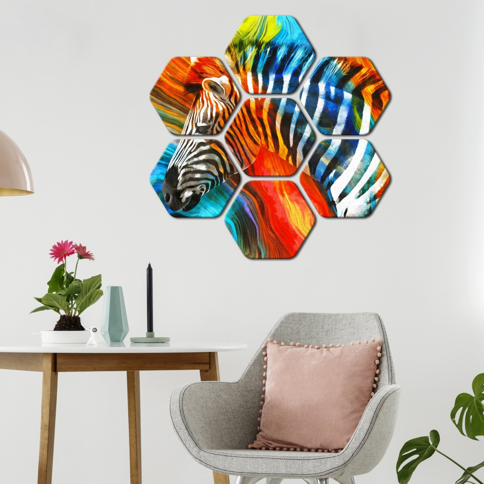 Premium Hexagon Painting Of Colorful Zebra