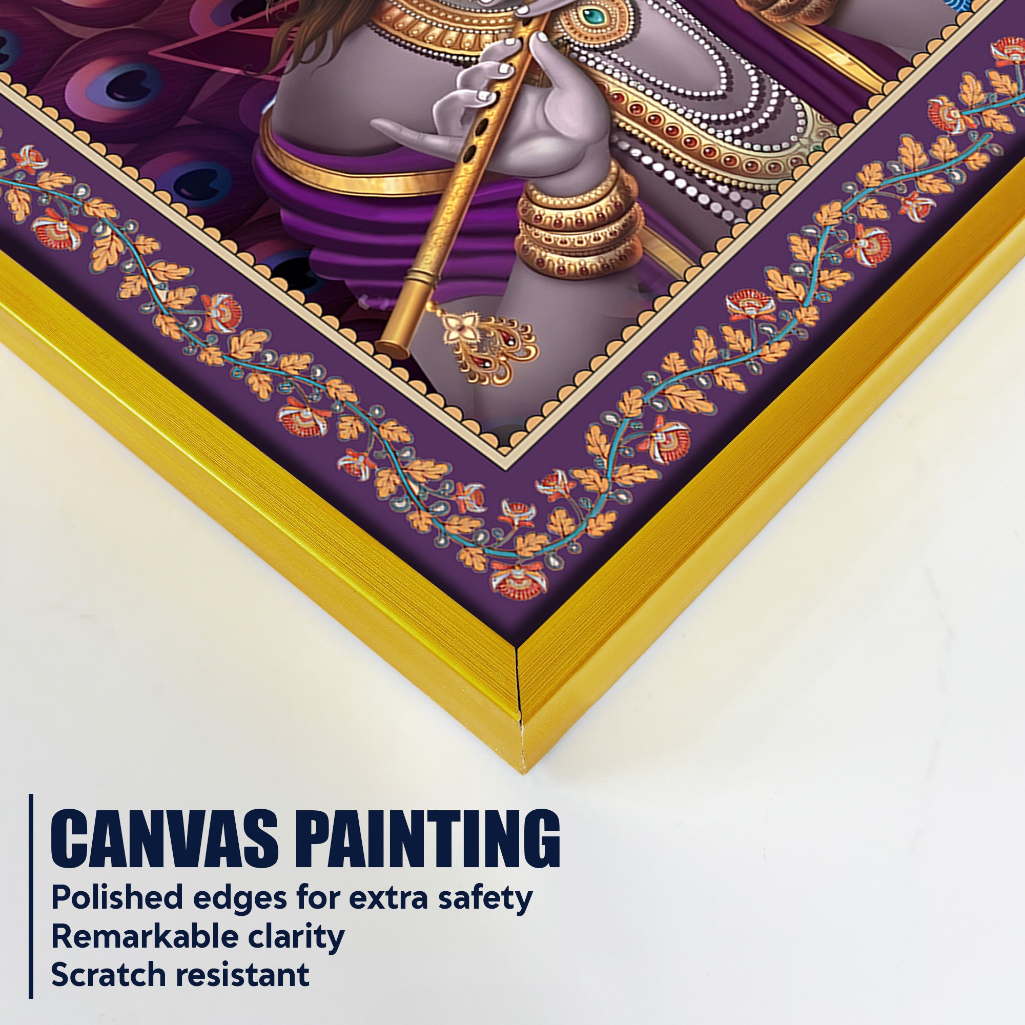 Krishna Radha with Peacock Floral Border Canvas Wall Painting