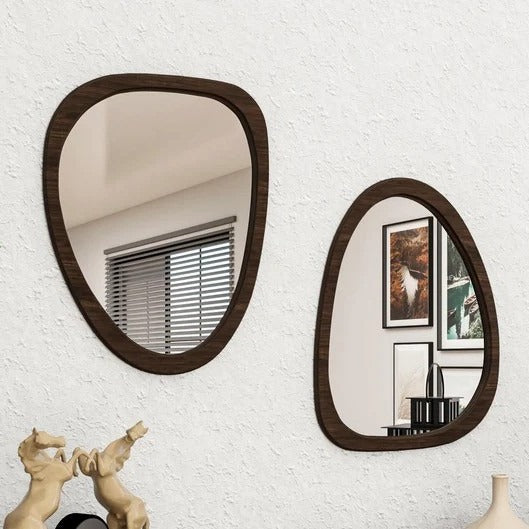Irregular Wooden Wall Mirror | Modern Organic Shape Home Décor 3-Piece
