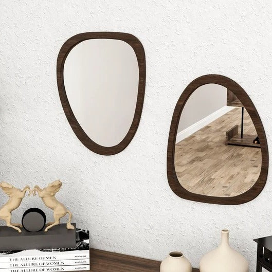 Irregular Wooden Wall Mirror | Modern Organic Shape Home Décor 3-Piece
