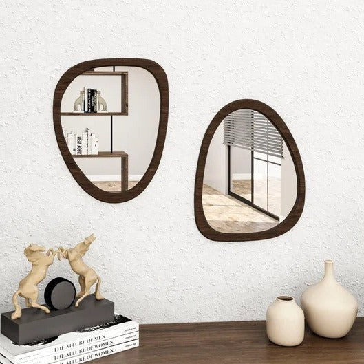 Irregular Wooden Wall Mirror | Modern Organic Shape Home Décor 3-Piece