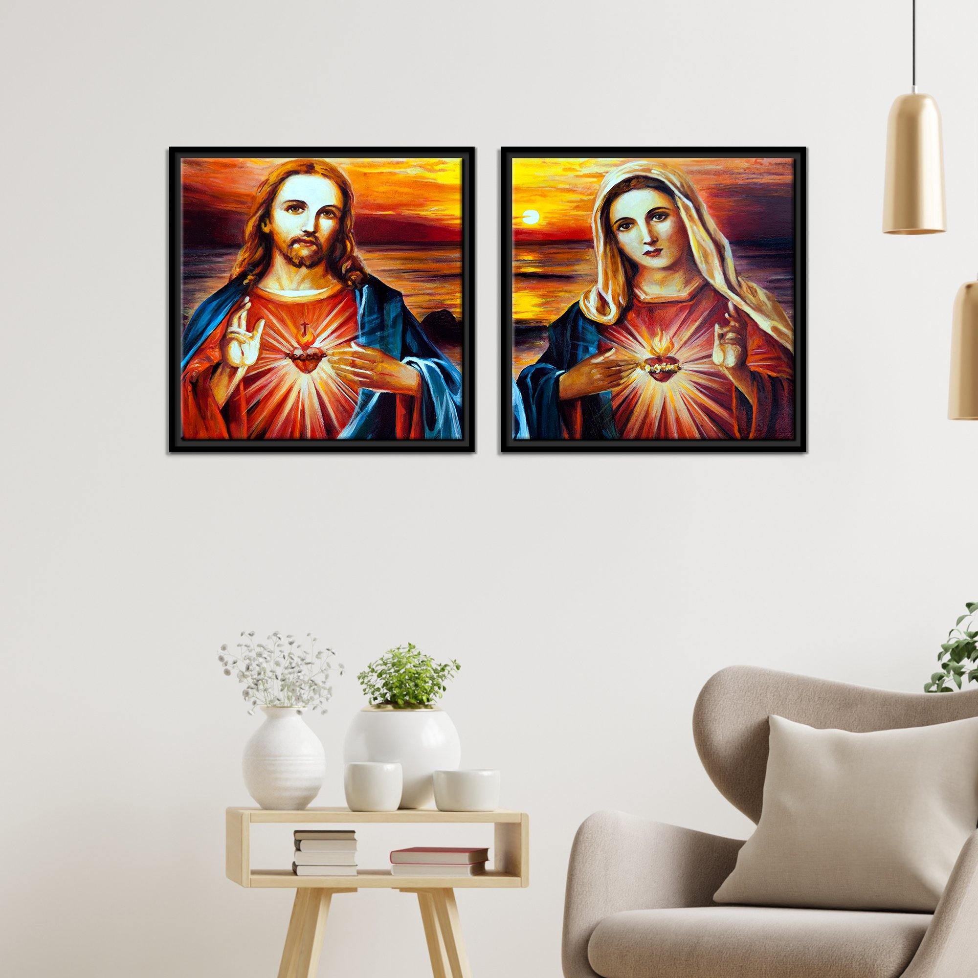 Jesus Christ and Mary Wall Painting of Two Pieces