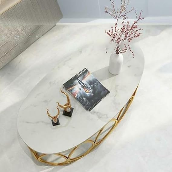 Oval Marble Top Center Table with Gold Frame