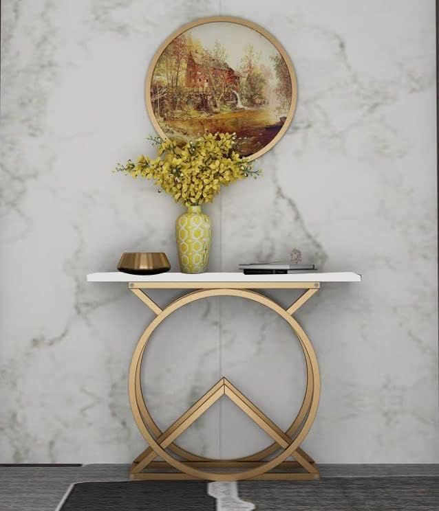 White Console Table with Twin Ring Gold Base