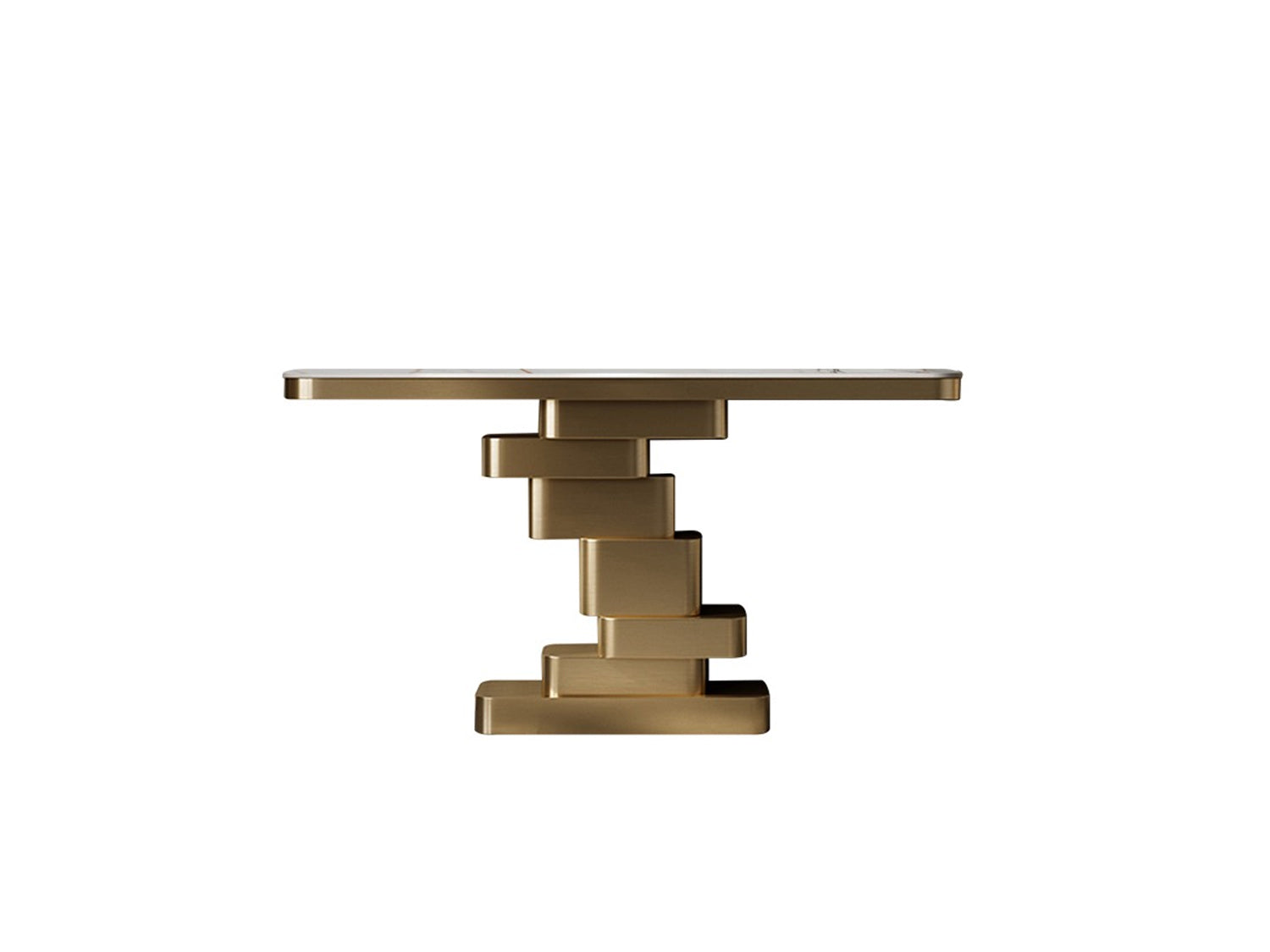 Marble Console Table with Layered Gold Pedestal