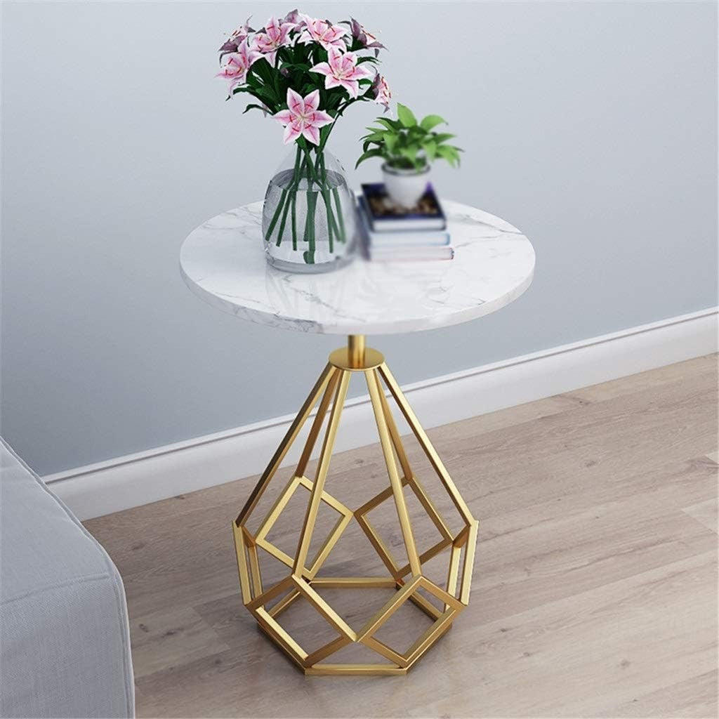 White Marble End Side Table with Hexagon Gold Stand
