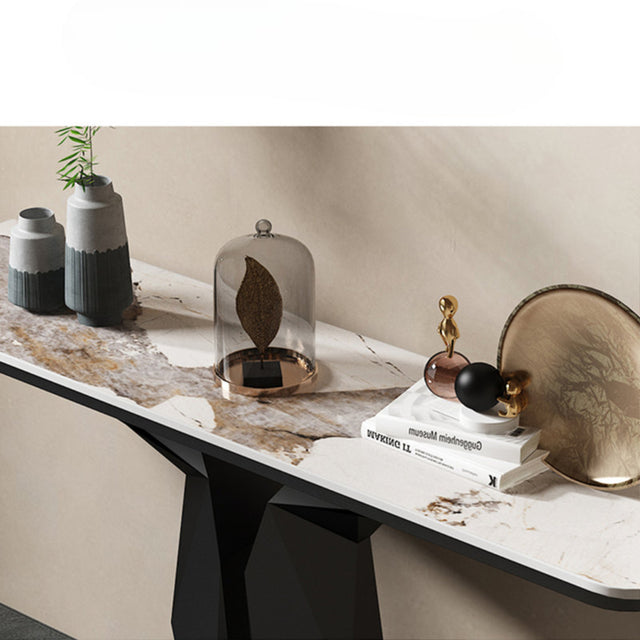 Geometric Black Console with Premium Marble Top