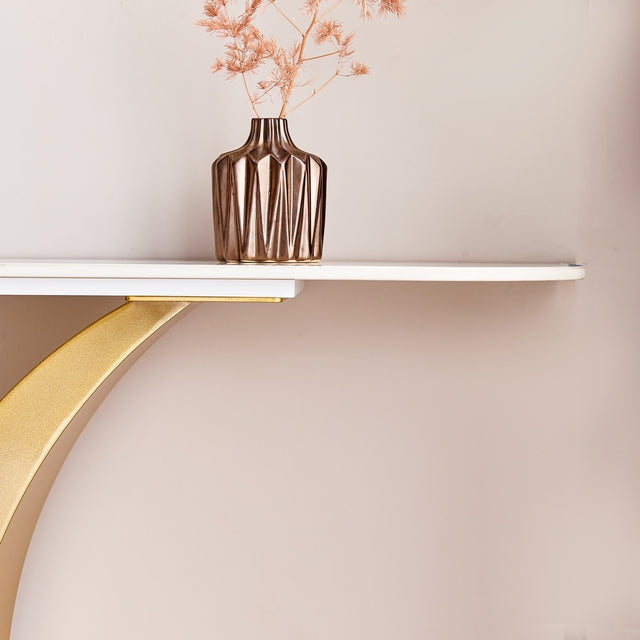 Elegant Gold X Leg Console Table with Smooth White Marble Top