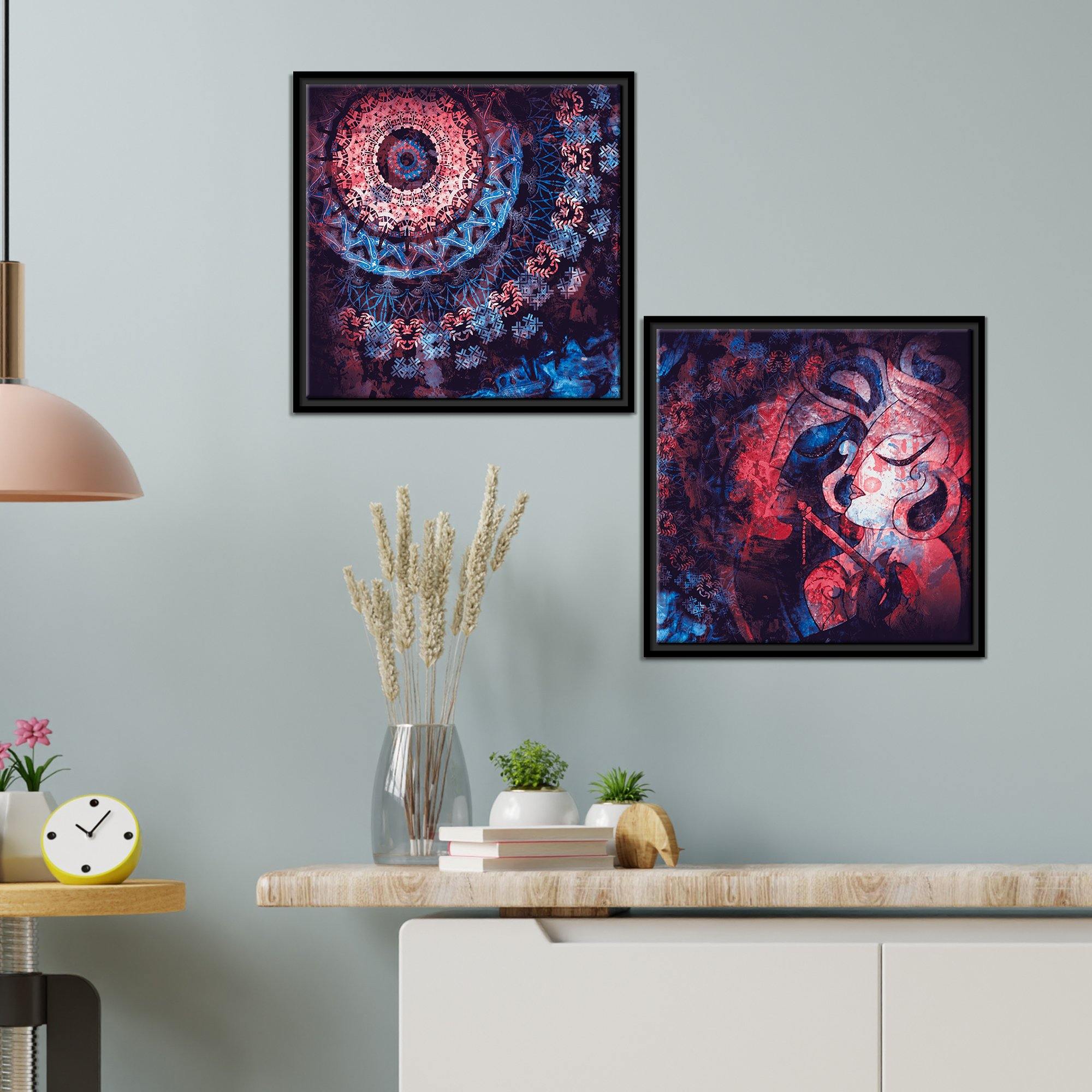 Radha Krishna Wall Painting of Two Pieces Floating Frame