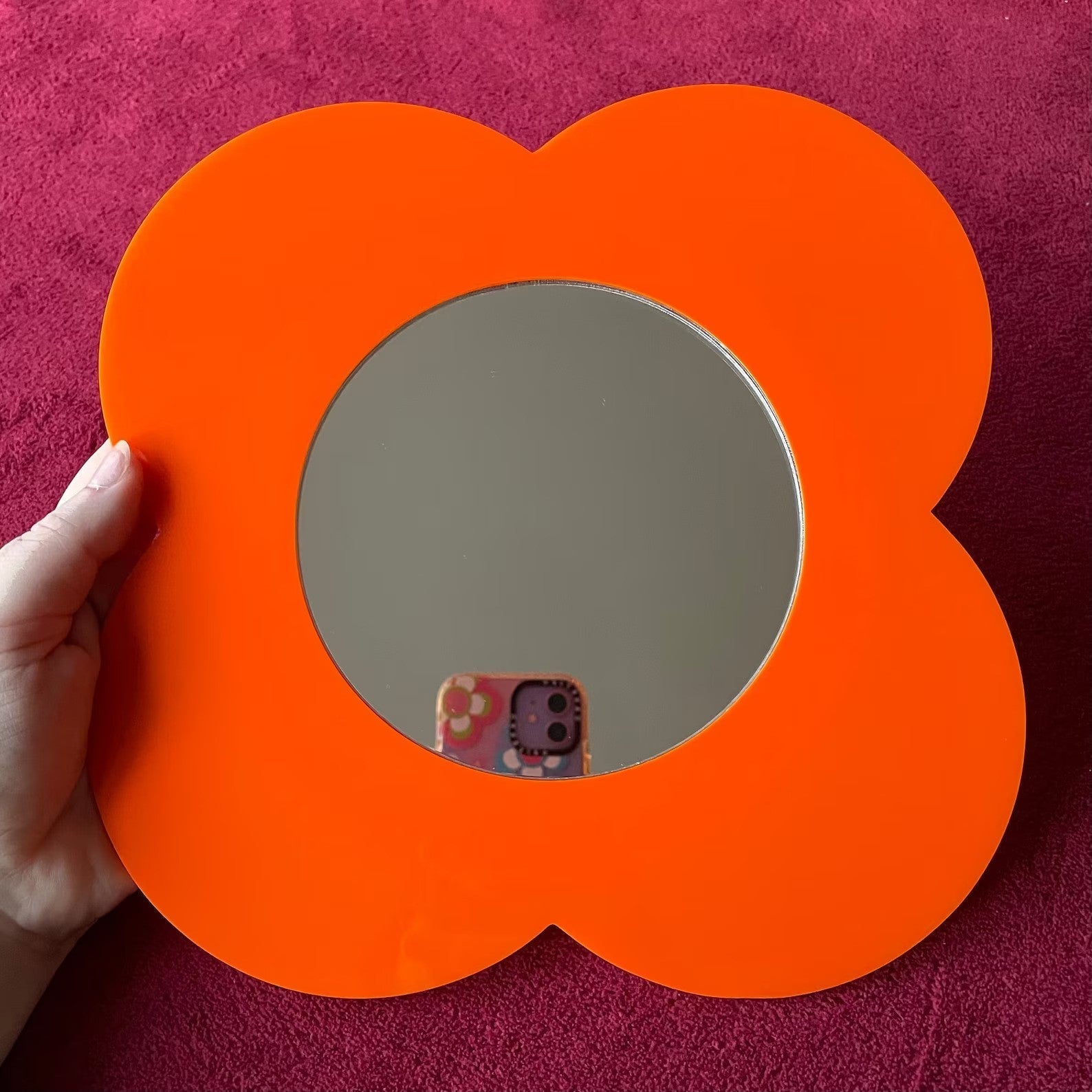 Orange Floral Decorative Mirror | Cute Wall Mirror for Bedroom