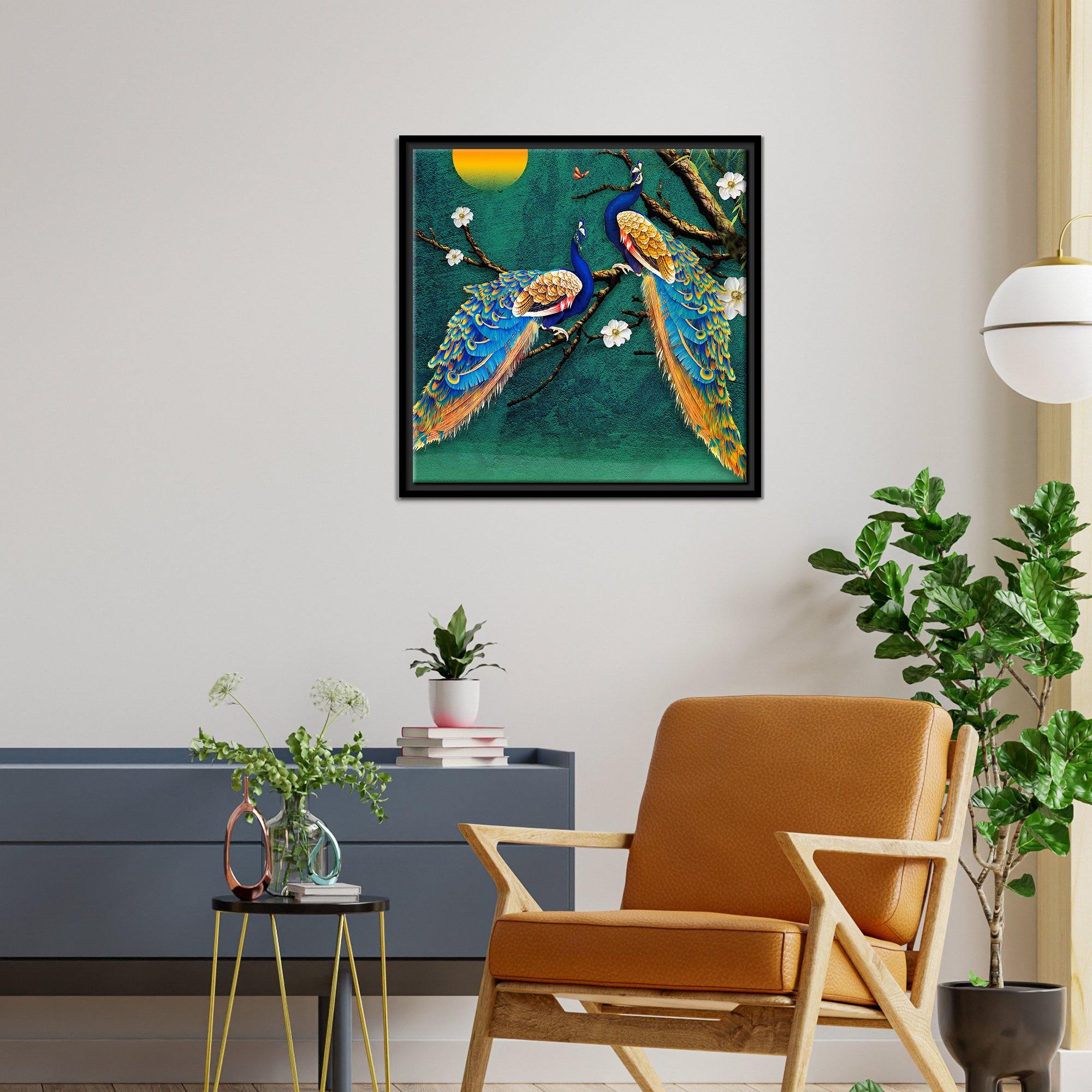 Peacock Floating Canvas Wall Painting Frame