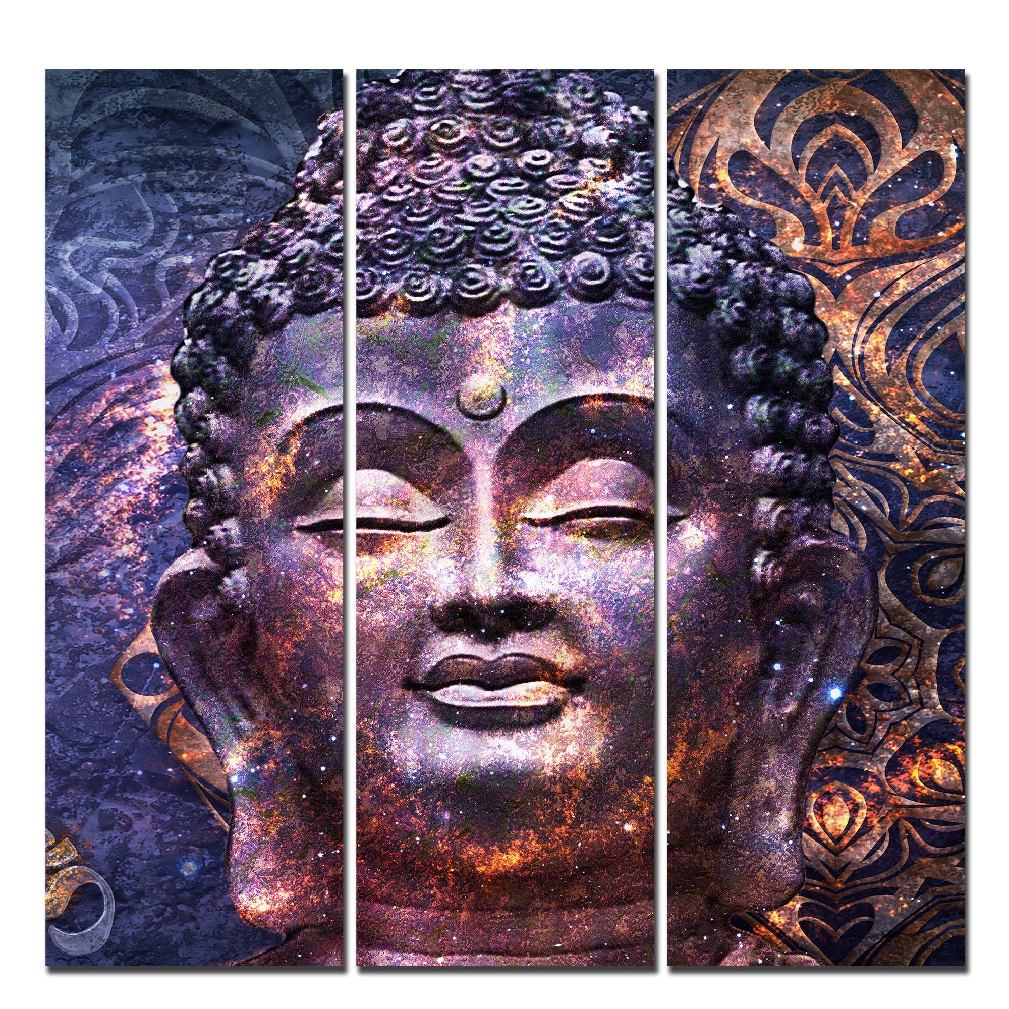 Peaceful Buddha Face Sculpture Wall Painting Three Pieces
