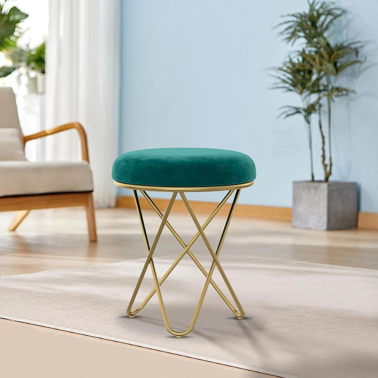 Stylish Green Velvet Sofa Lounge Chair with Ottoman