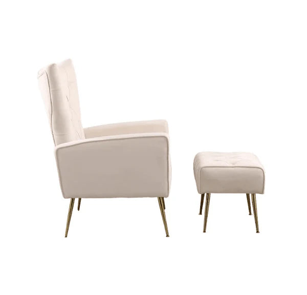 Luxury White Wingback Sofa Lounge Chair with Ottoman