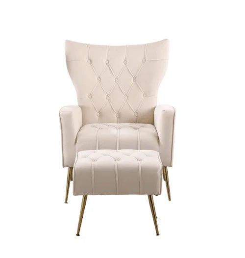 Luxury White Wingback Sofa Lounge Chair with Ottoman