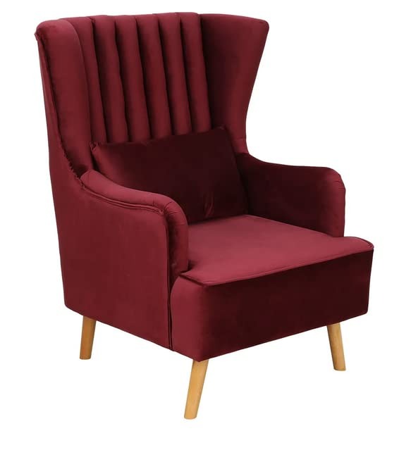 Maroon Wingback Sofa Lounge Chair with Ottoman